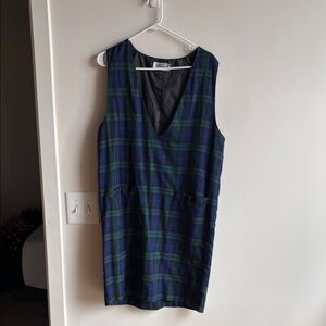 croft & barrow Green and Navy Plaid V-Neck Midi Dress